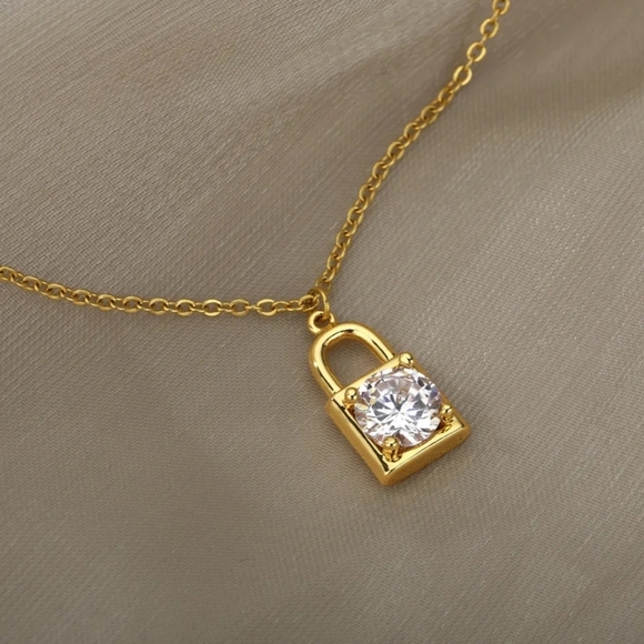 Gold Mini Padlock Pendant Necklace - Picture 2 of 4